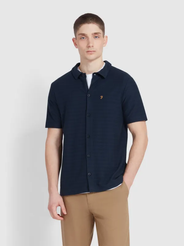 Massey Textured Stripe Polo Shirt In True Navy sold by Farah