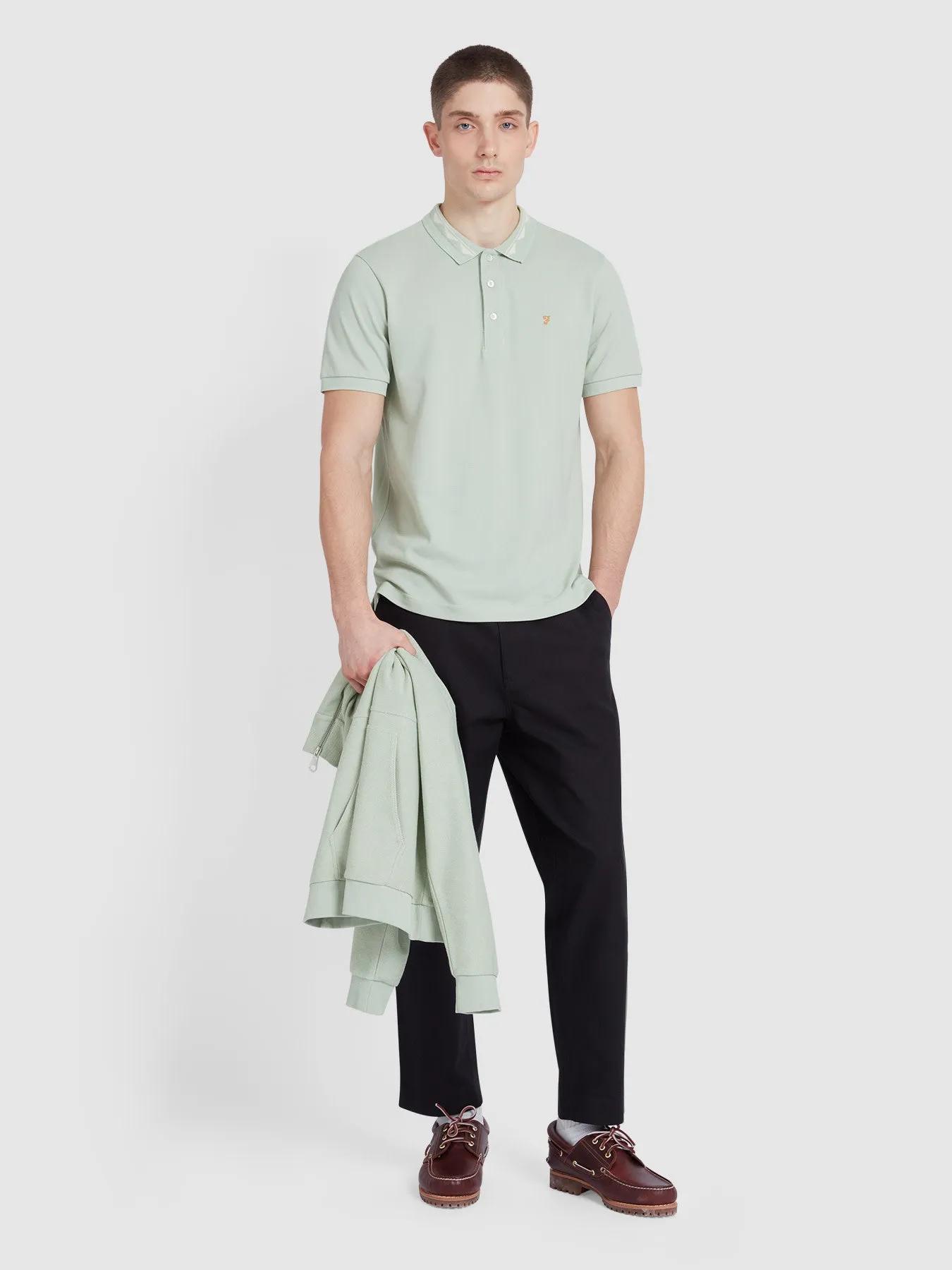 Reeves Zig Zag Tipped Collar Polo Shirt In Grove Green sold by Farah product image thumbnail 2