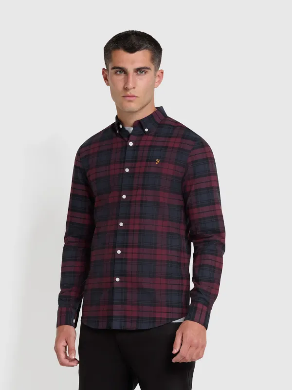 Brewer Slim Fit Check Organic Cotton Oxford Shirt In Farah Red sold by Farah