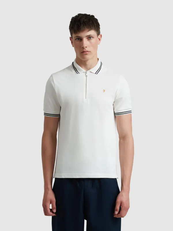 Netton Zipped Polo Shirt In Ecru sold by Farah