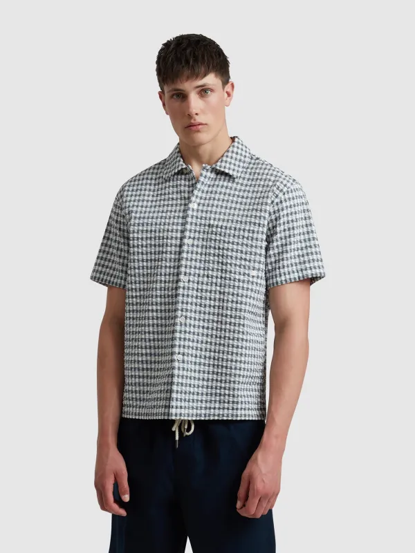 Kegan Short Sleeve Check Shirt In True Navy sold by Farah