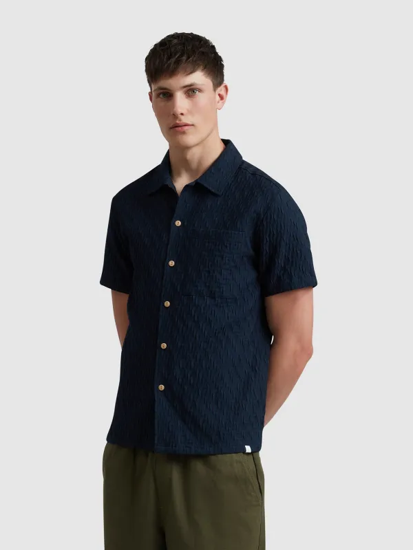 Finn Short Sleeve Textured Shirt In True Navy sold by Farah