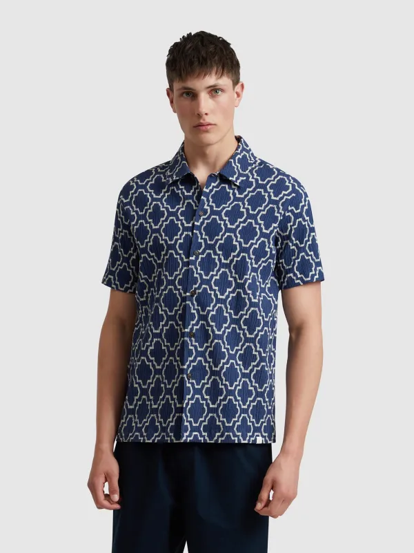 Astral Short Sleeve Medieval Print Shirt In Sigil Blue made by Farah