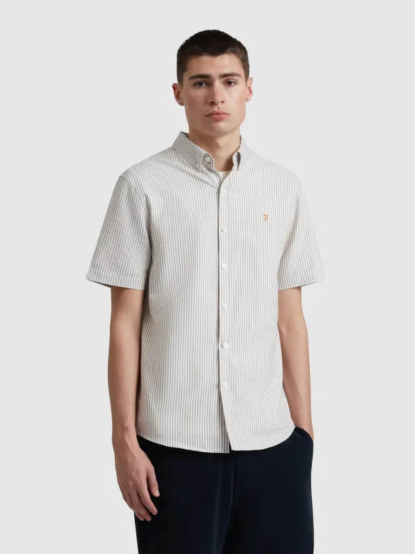 Brewer Stripe Short Sleeve Shirt In Stained Oak made by Farah