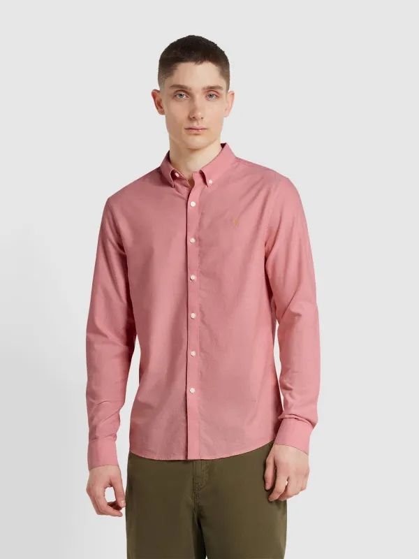 Brewer Slim Fit Organic Cotton Oxford Shirt In Carnation Pink made by Farah