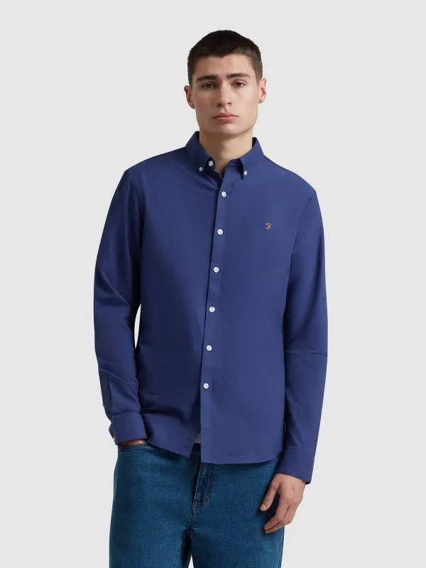 Brewer Slim Fit Organic Cotton Oxford Shirt In Sigil Blue made by Farah