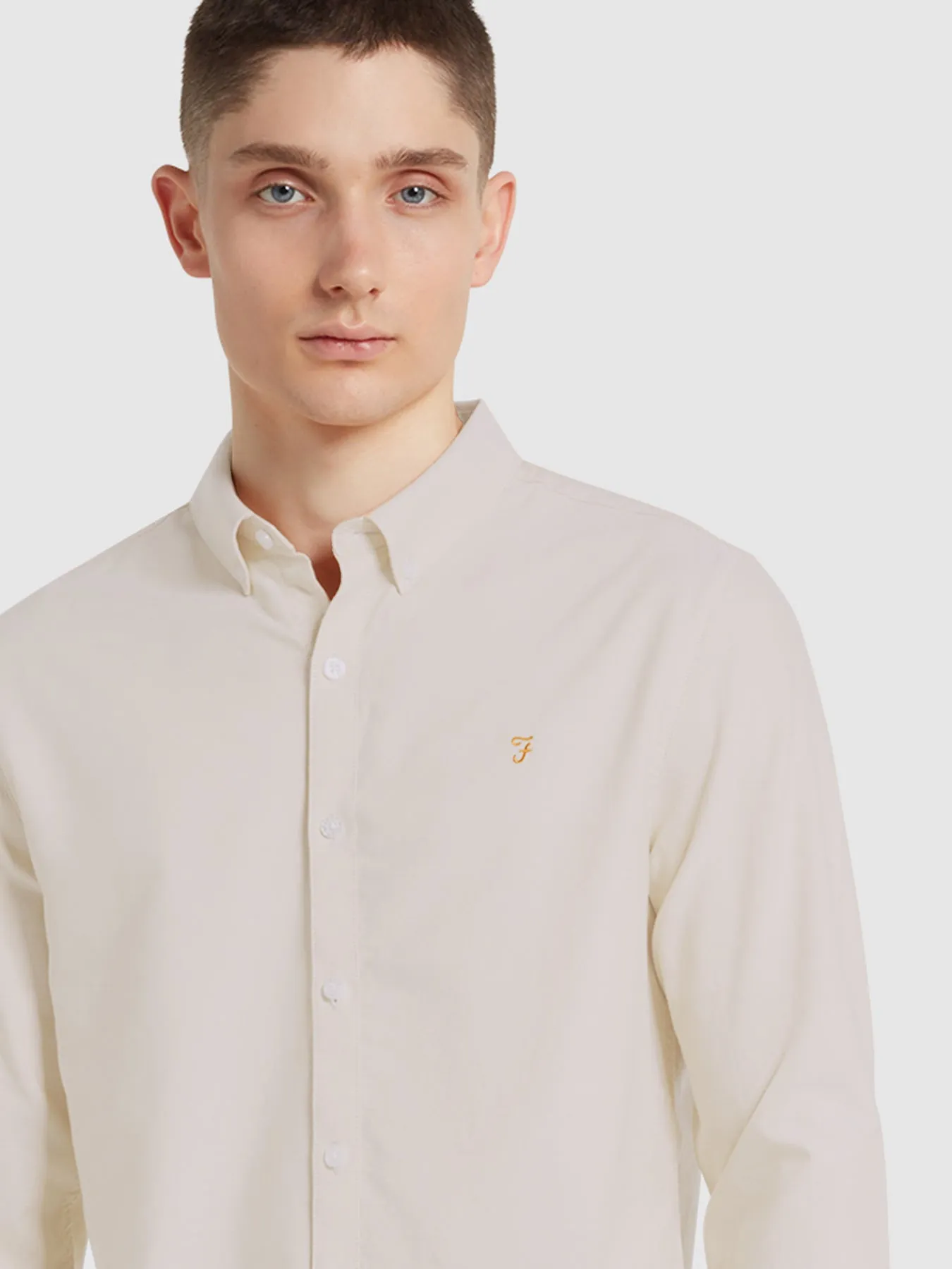 Brewer Slim Fit Organic Cotton Oxford Shirt In Ecru sold by Farah product image thumbnail 4