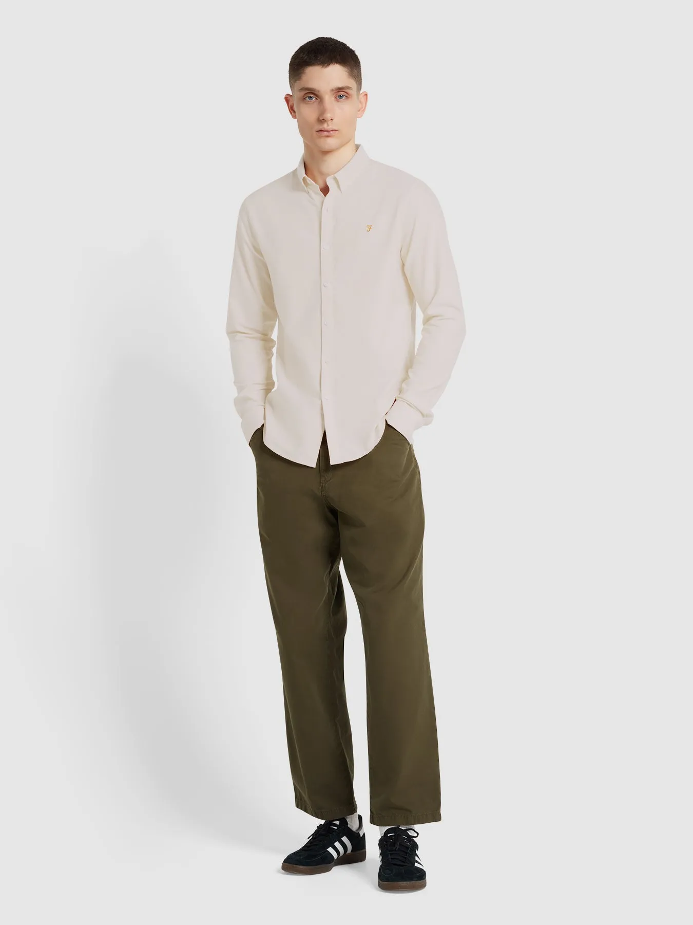 Brewer Slim Fit Organic Cotton Oxford Shirt In Ecru sold by Farah product image thumbnail 2