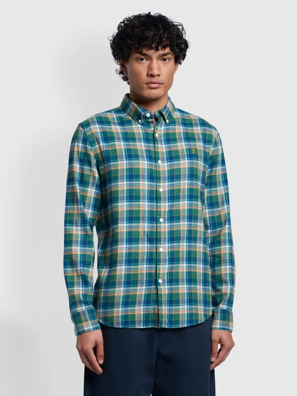 Leyroy Casual Fit Organic Cotton Check Shirt In Pea Green made by Farah
