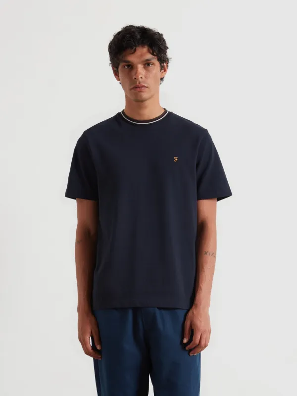 Elton Tipped Pique T-Shirt In True Navy made by Farah