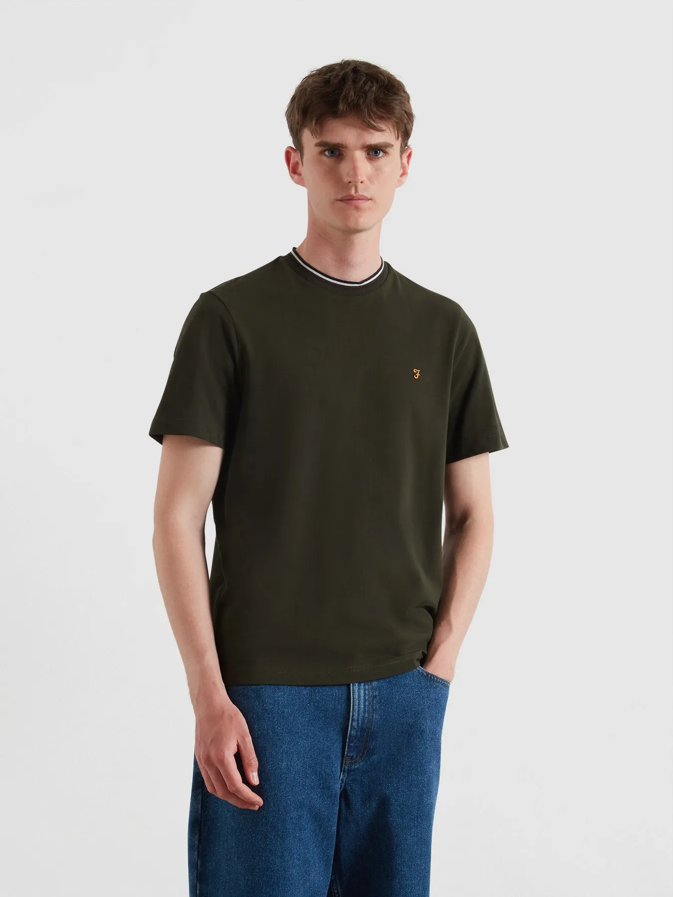 Elton Tipped Pique T-Shirt In Evergreen sold by Farah