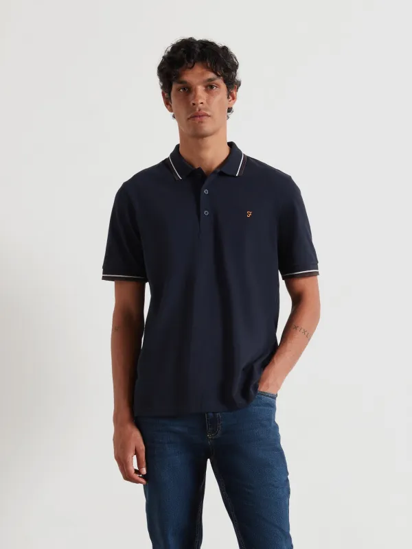 Elton Tipped Polo Shirt In True Navy sold by Farah
