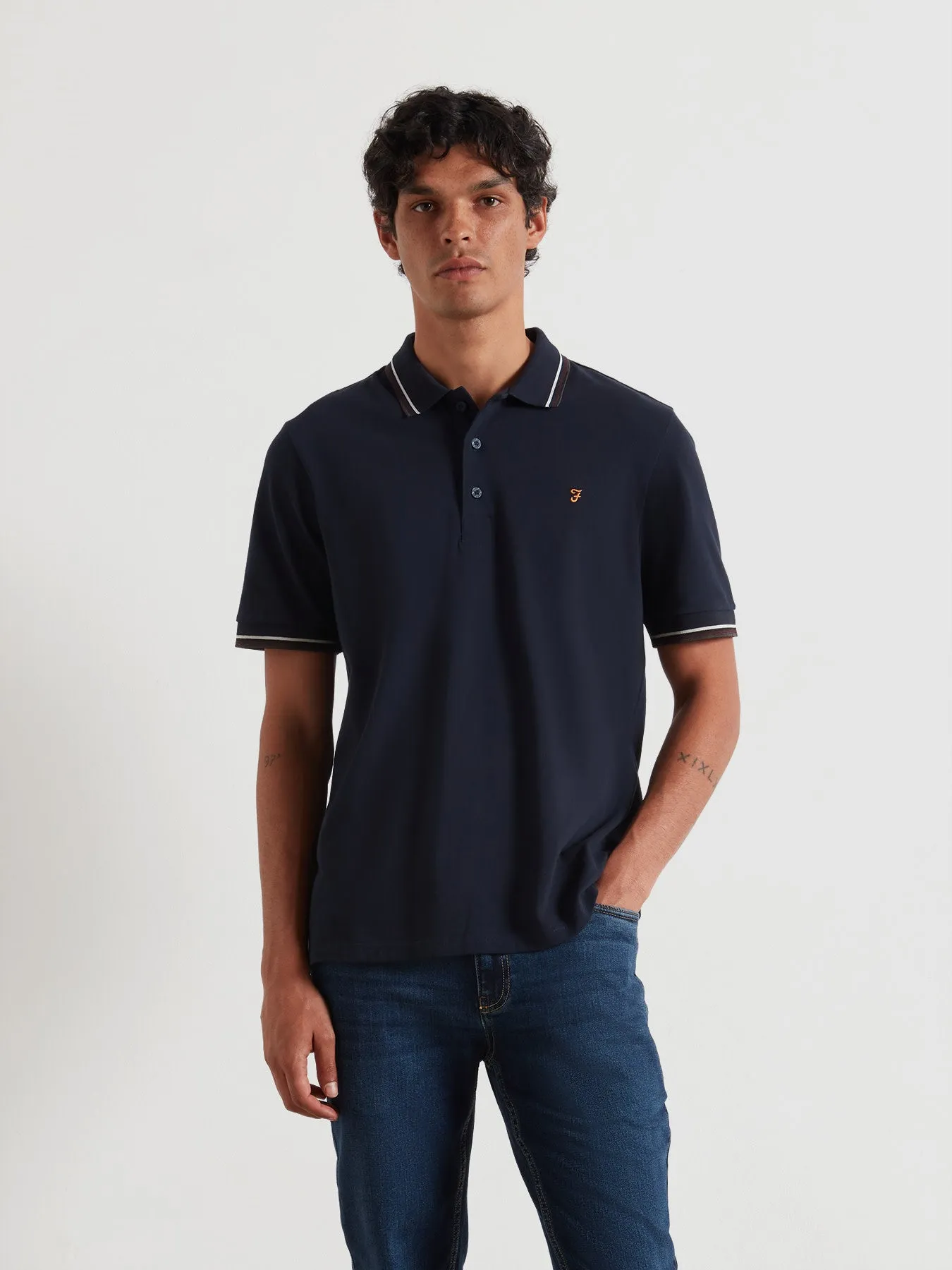 Elton Tipped Polo Shirt In True Navy sold by Farah