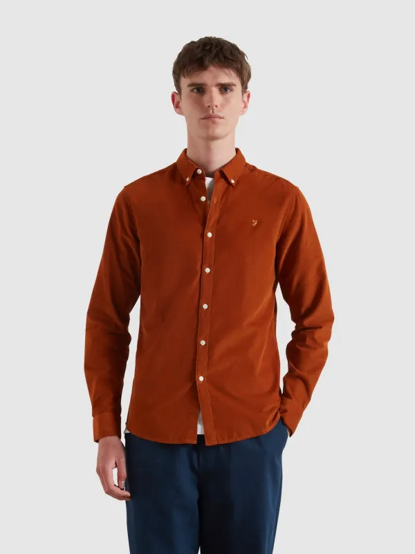 Fontella Slim Fit Corduroy Shirt In Burnt Ochre made by Farah