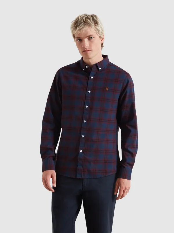Brewer Check Oxford Shirt In Bordeaux sold by Farah
