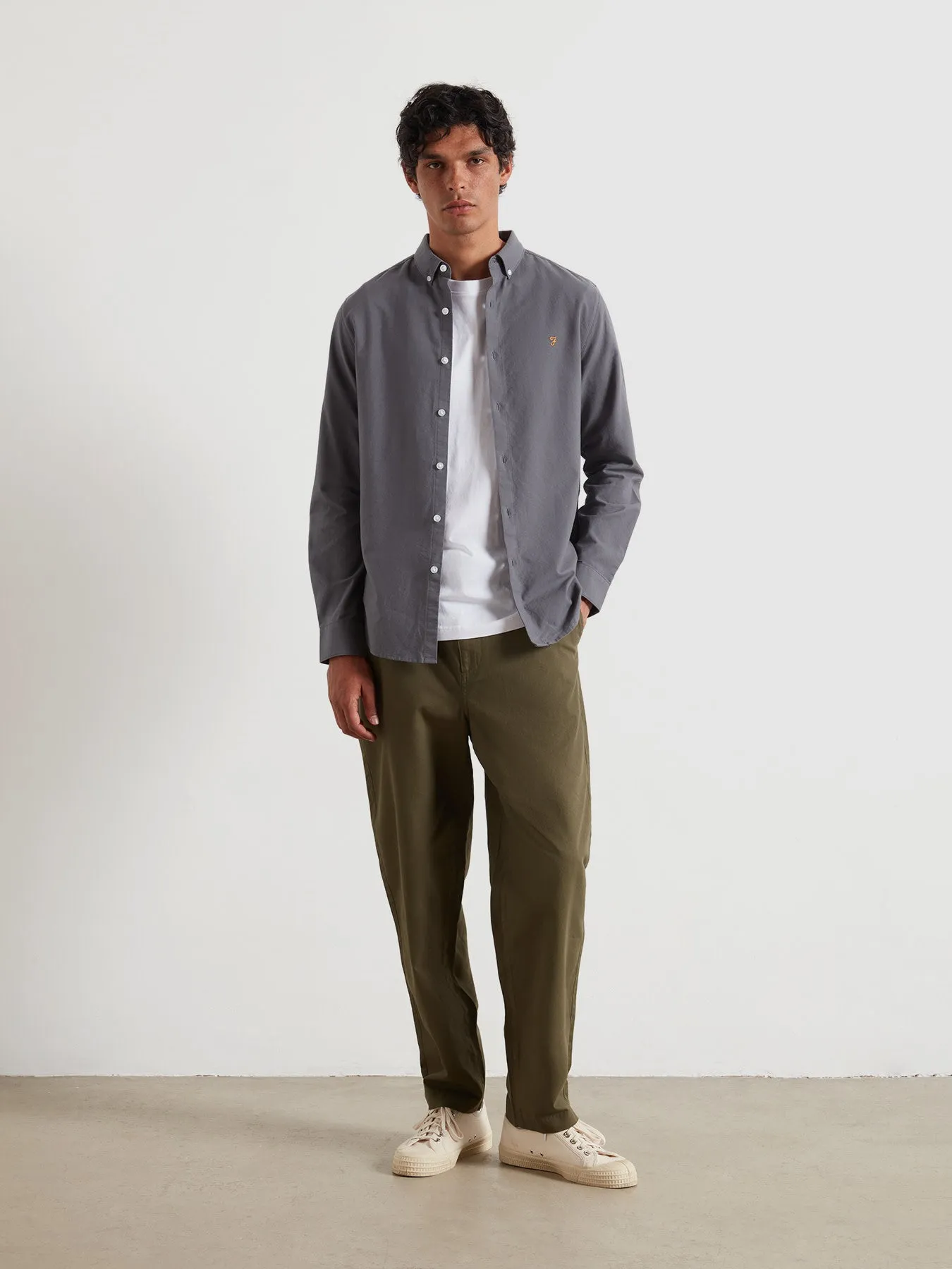 Brewer Slim Fit Organic Cotton Oxford Shirt In Grey Shade sold by Farah product image thumbnail 2
