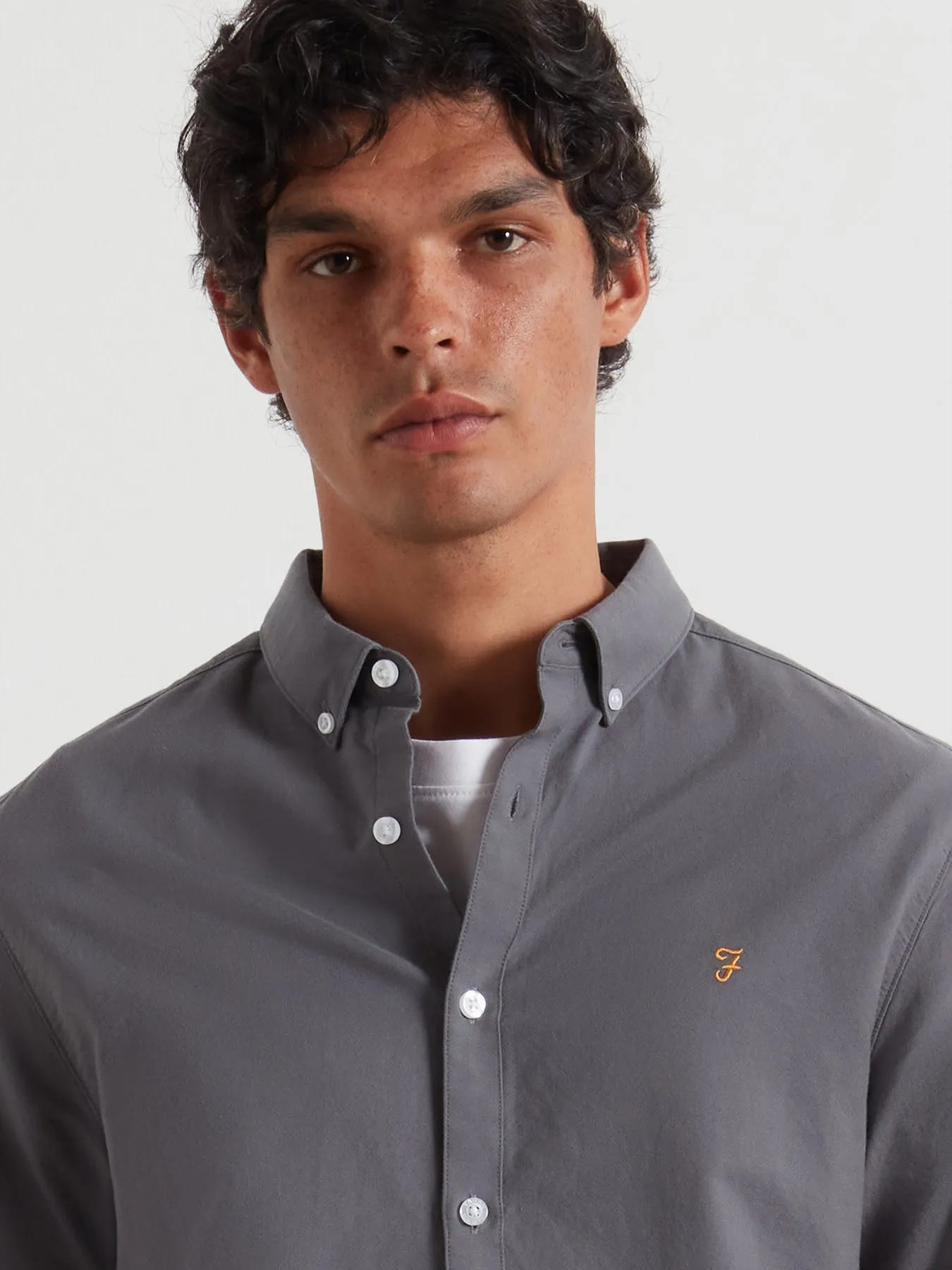 Brewer Slim Fit Organic Cotton Oxford Shirt In Grey Shade sold by Farah product image thumbnail 4