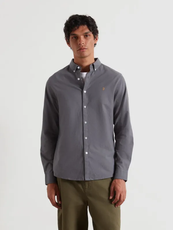 Brewer Slim Fit Organic Cotton Oxford Shirt In Grey Shade sold by Farah