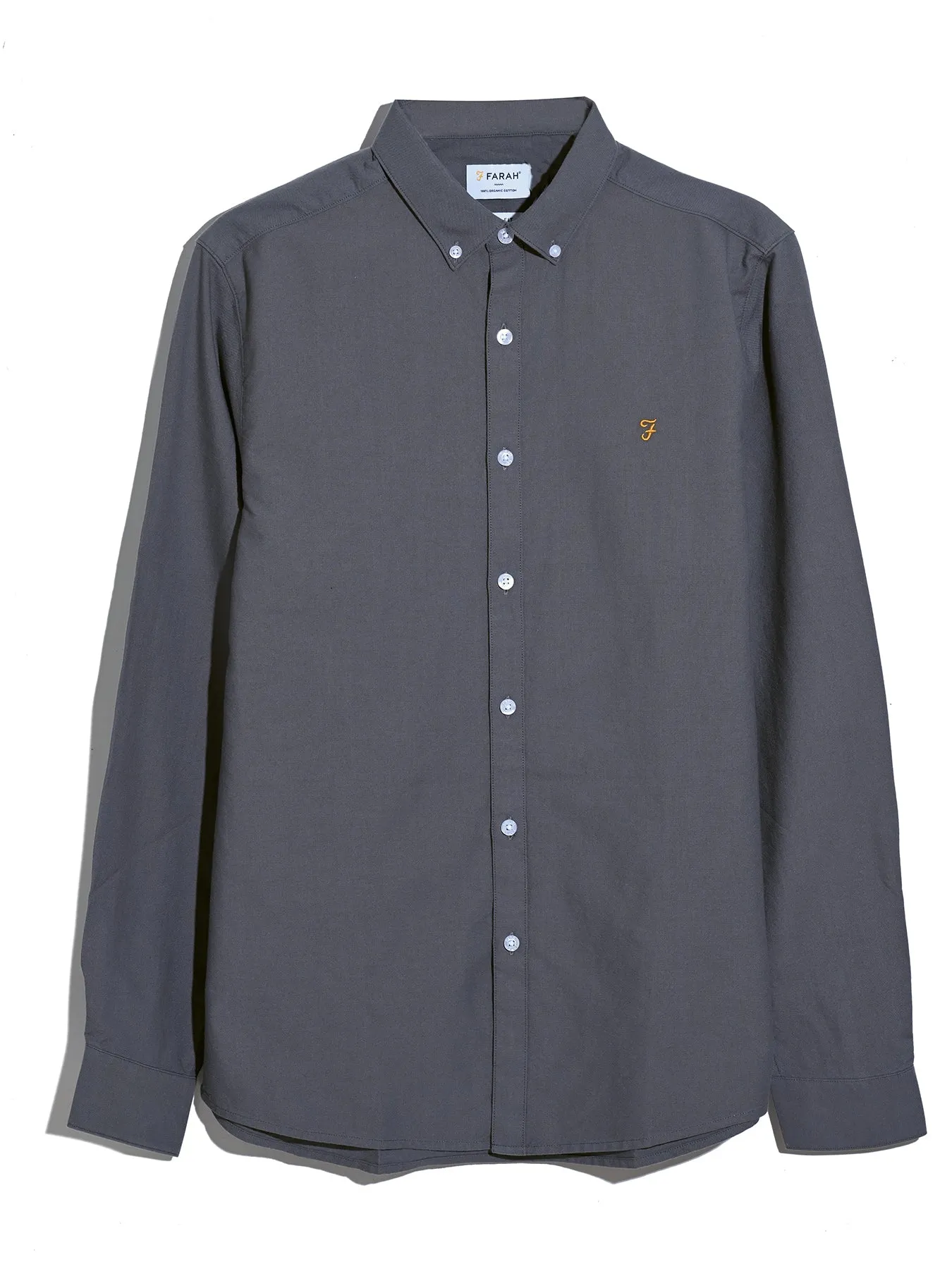 Brewer Slim Fit Organic Cotton Oxford Shirt In Grey Shade sold by Farah product image thumbnail 5