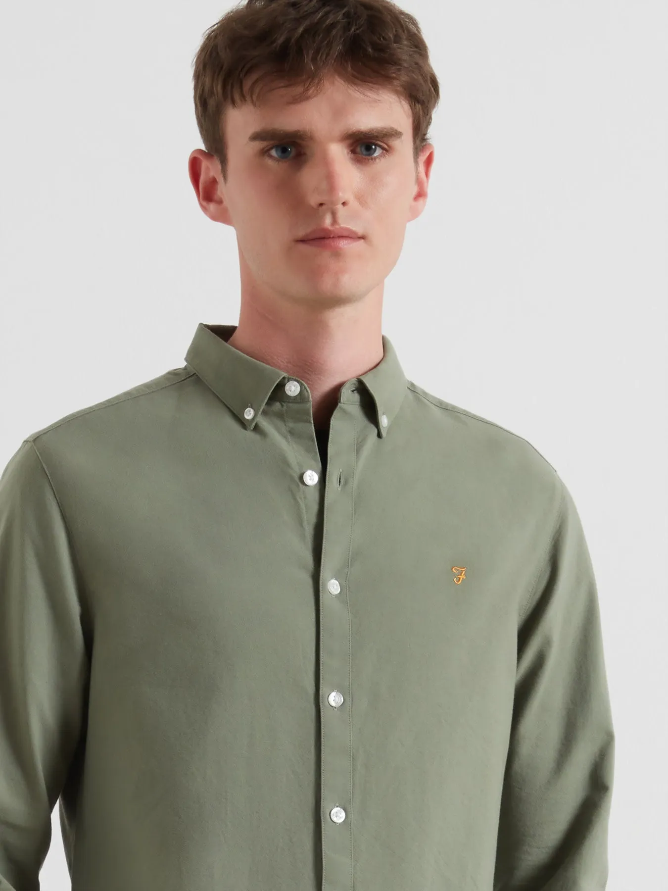 Brewer Slim Fit Organic Cotton Oxford Shirt In Tarragon Green sold by Farah product image thumbnail 4