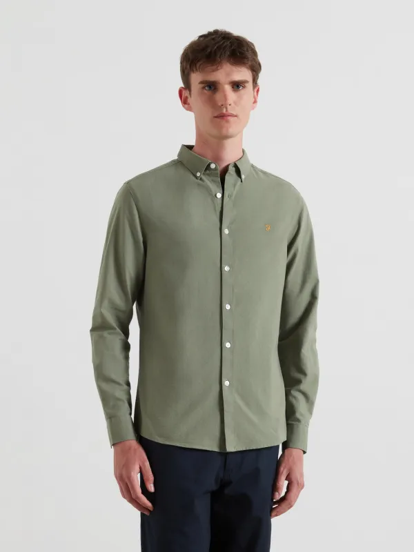 Brewer Slim Fit Organic Cotton Oxford Shirt In Tarragon Green made by Farah