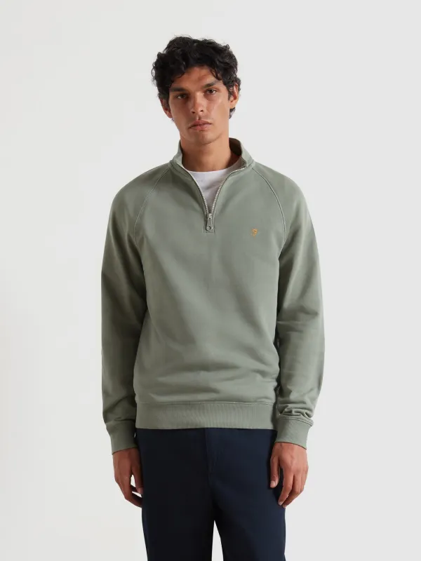 Jim Organic Cotton Quarter Zip Sweatshirt In Tarragon Green made by Farah