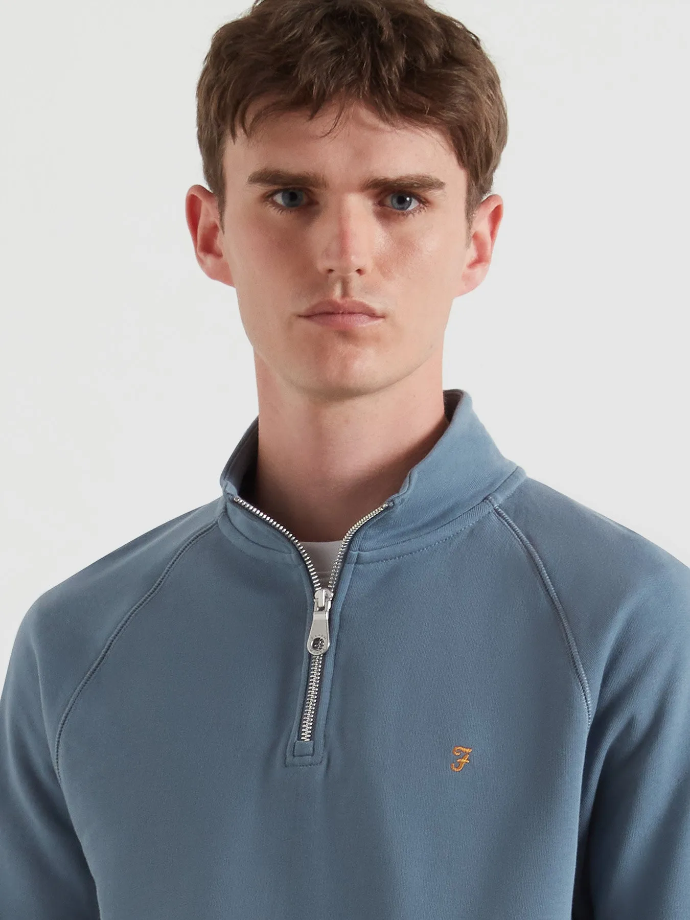Jim Organic Cotton Quarter Zip Sweatshirt In Chalk Blue sold by Farah product image thumbnail 4
