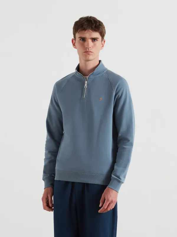 Jim Organic Cotton Quarter Zip Sweatshirt In Chalk Blue made by Farah