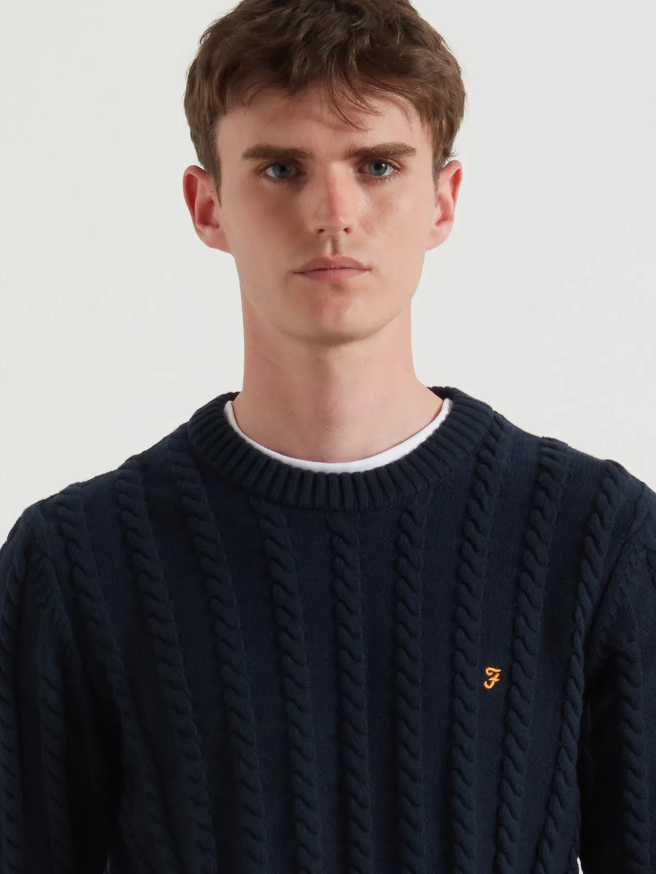 Knight Cable Knit Sweater In True Navy sold by Farah product image thumbnail 4