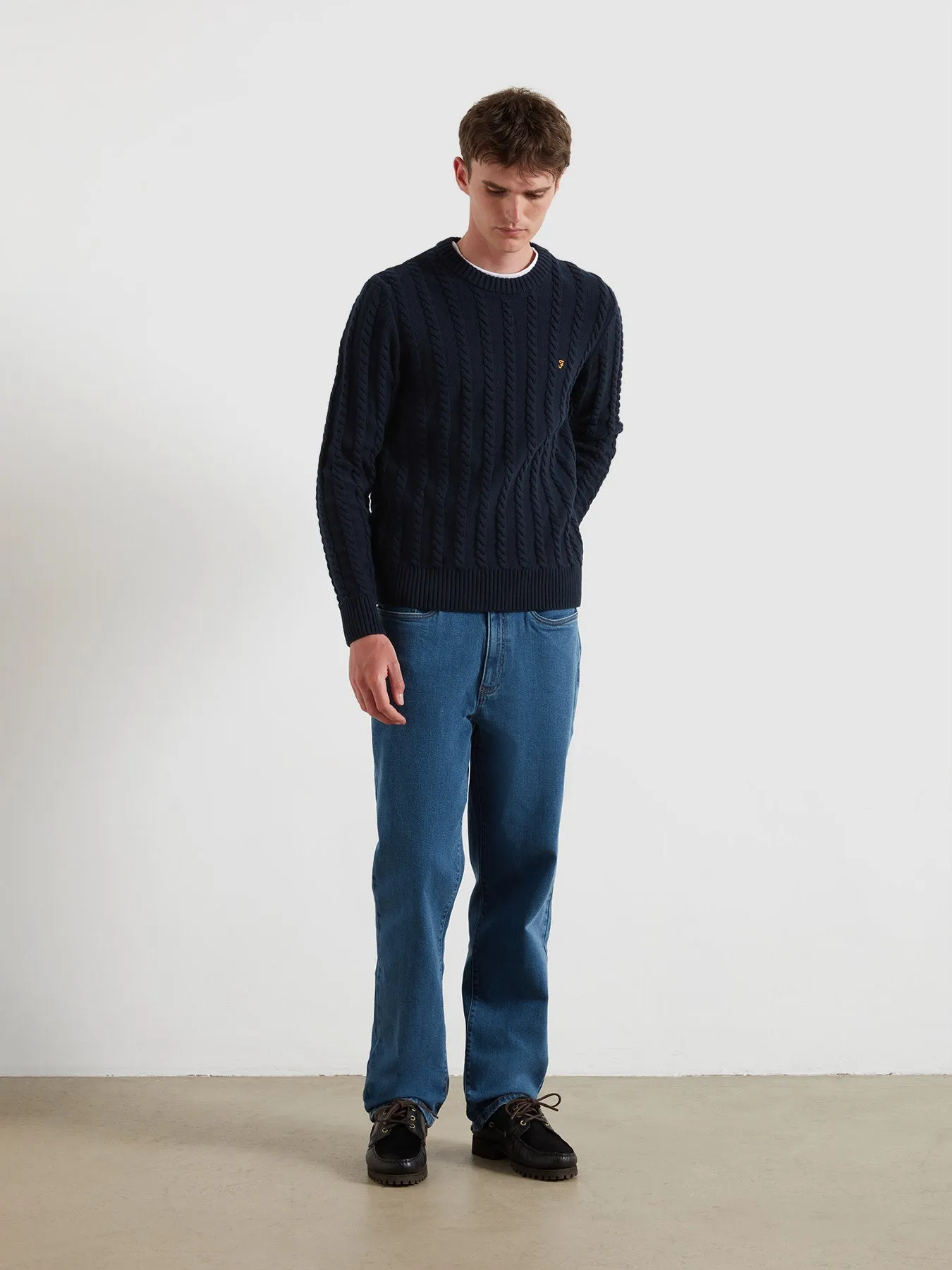 Knight Cable Knit Sweater In True Navy sold by Farah product image thumbnail 2