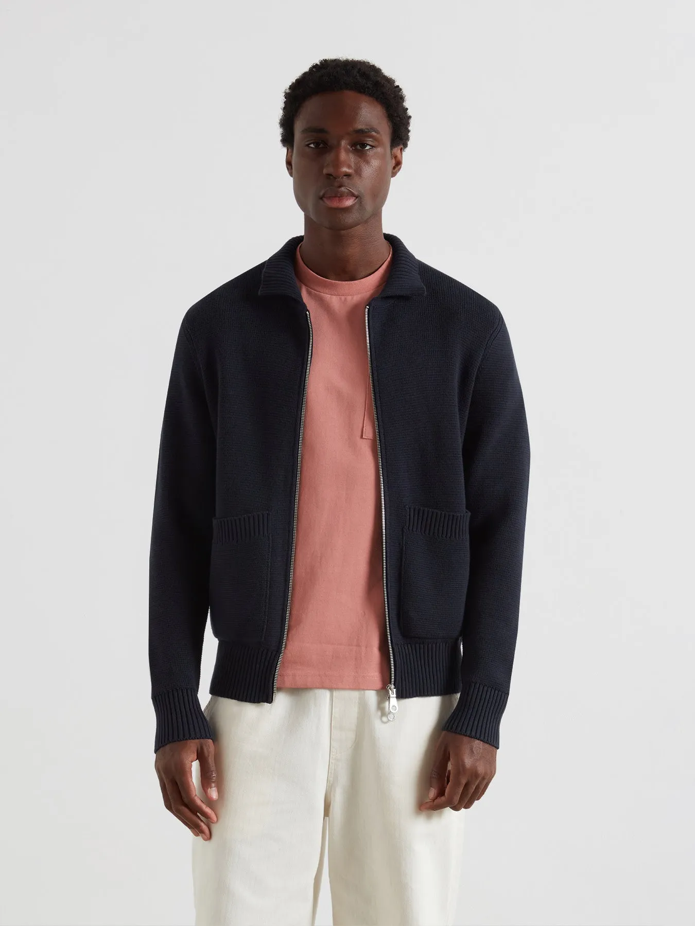 Geller Zipped Cardigan In True Navy sold by Farah