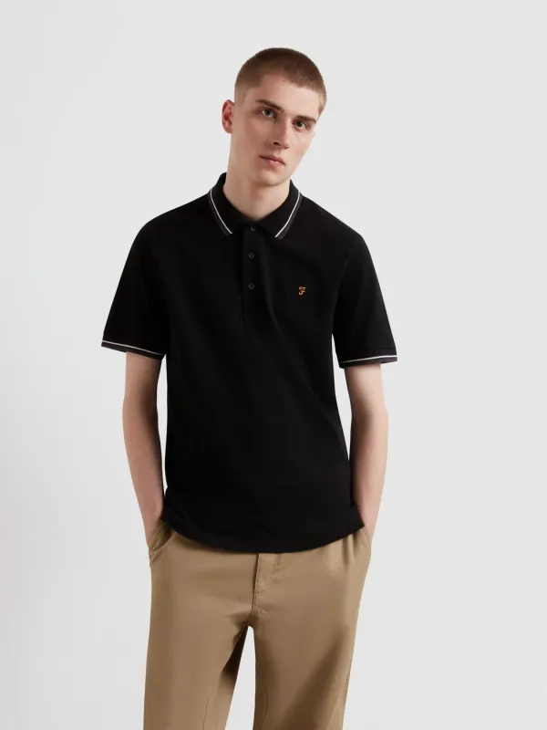 Elton Tipped Polo Shirt In Black sold by Farah