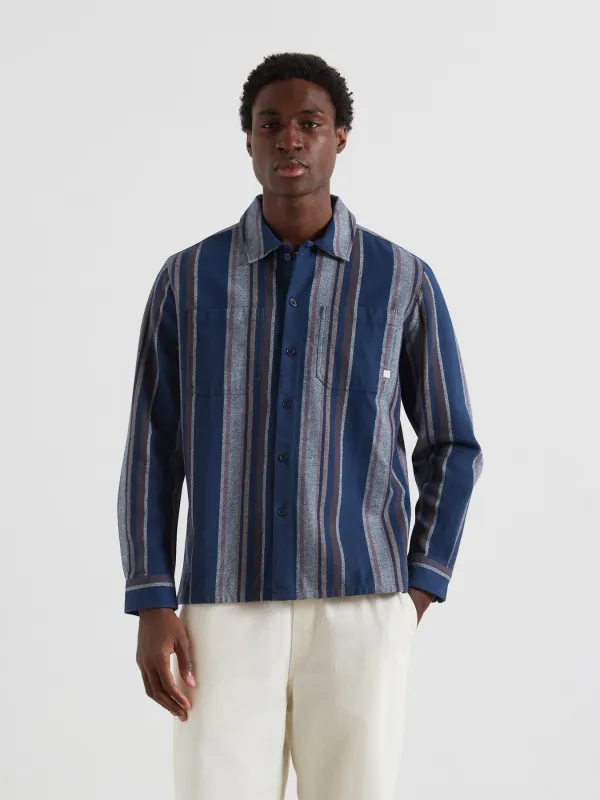 Joshua Striped Overshirt In Yale made by Farah
