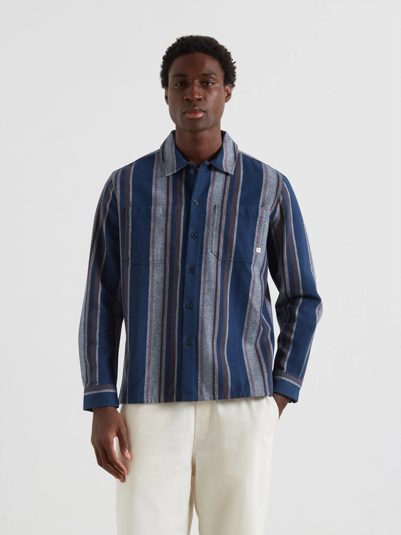 Joshua Striped Overshirt In Yale sold by Farah