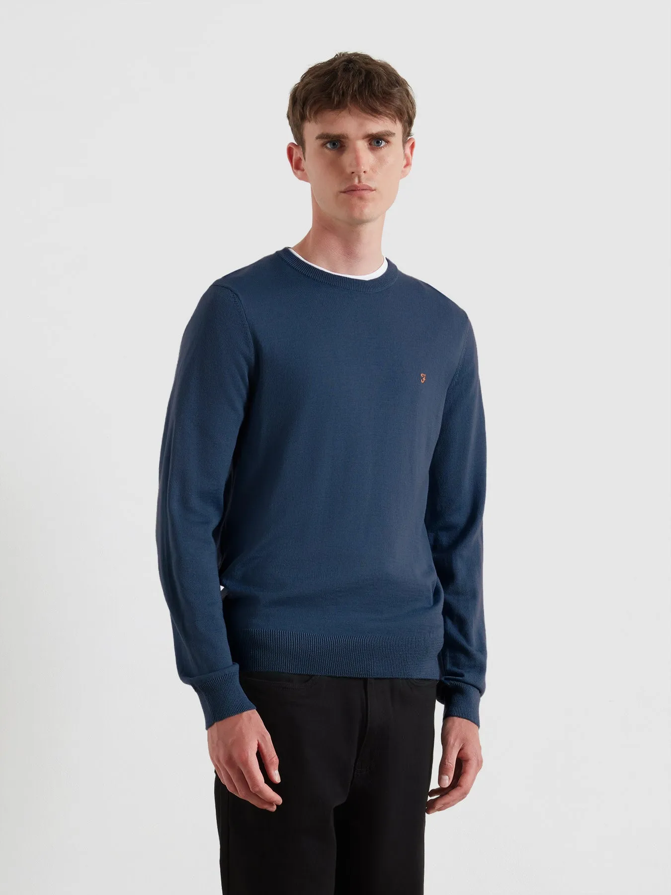 Mullen Merino Wool Sweater In Blue River sold by Farah