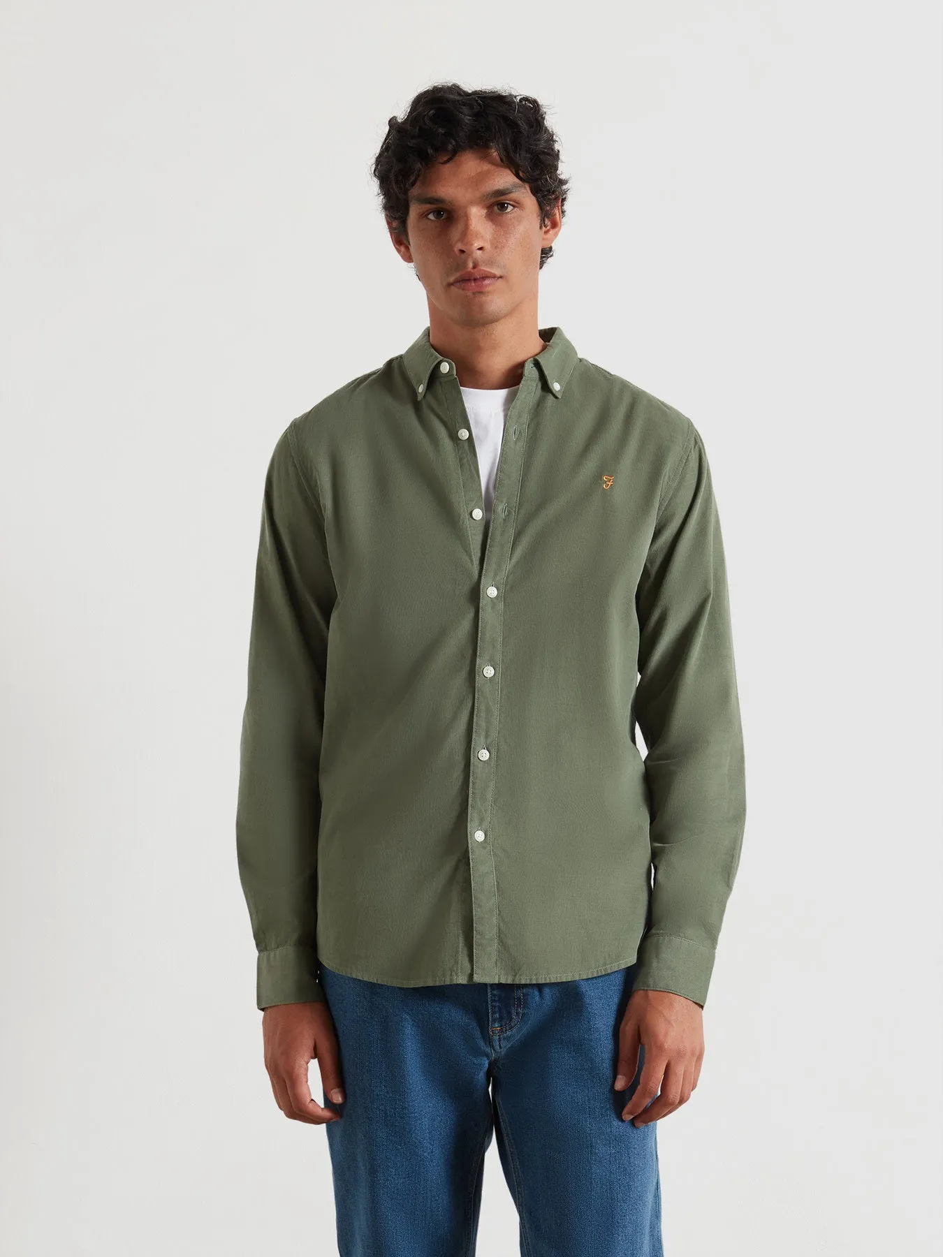 Fontella Slim Fit Corduroy Shirt In Tarragon Green sold by Farah