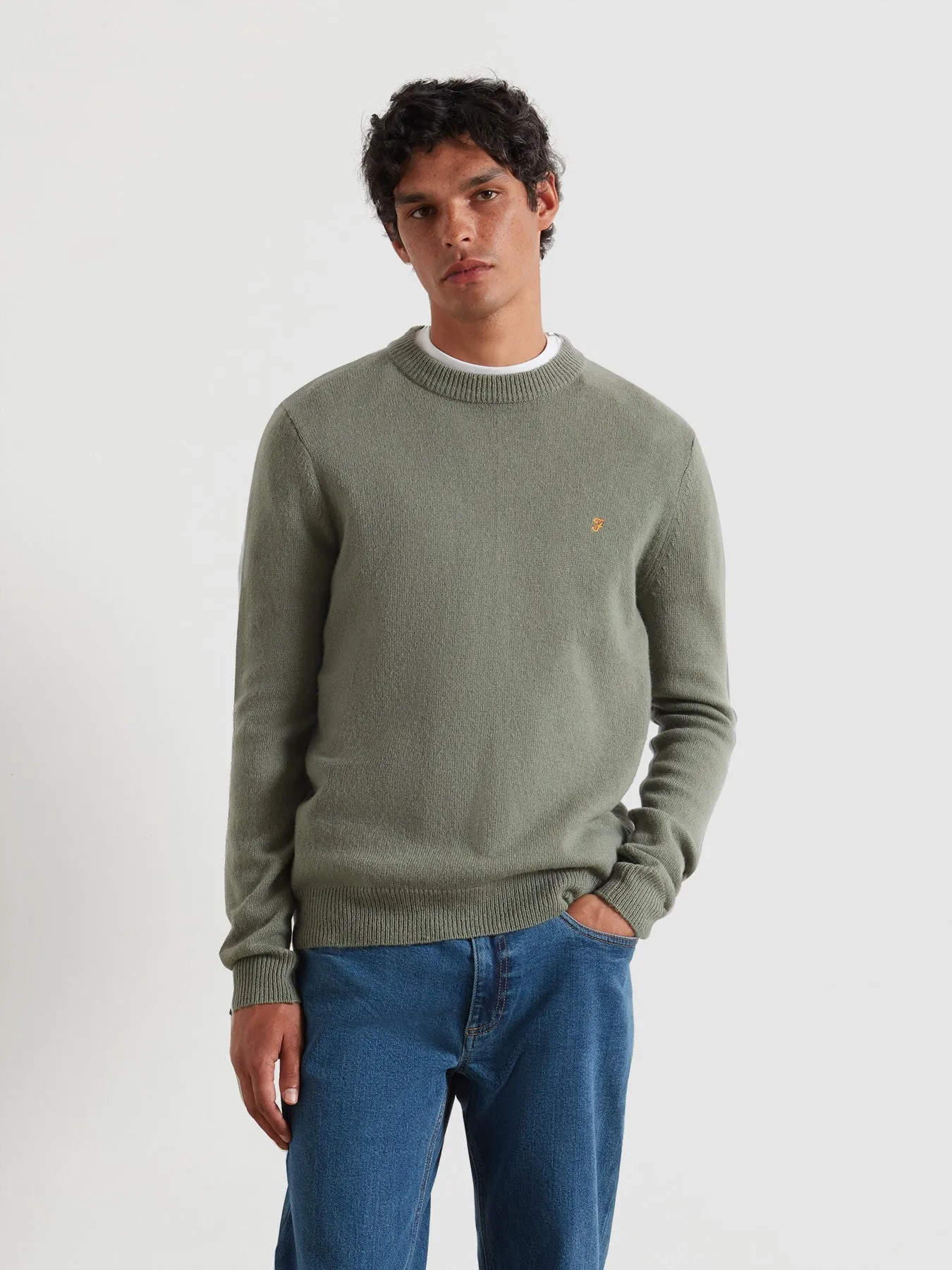 Maidstone Lambswool Sweater In Tarragon Green sold by Farah