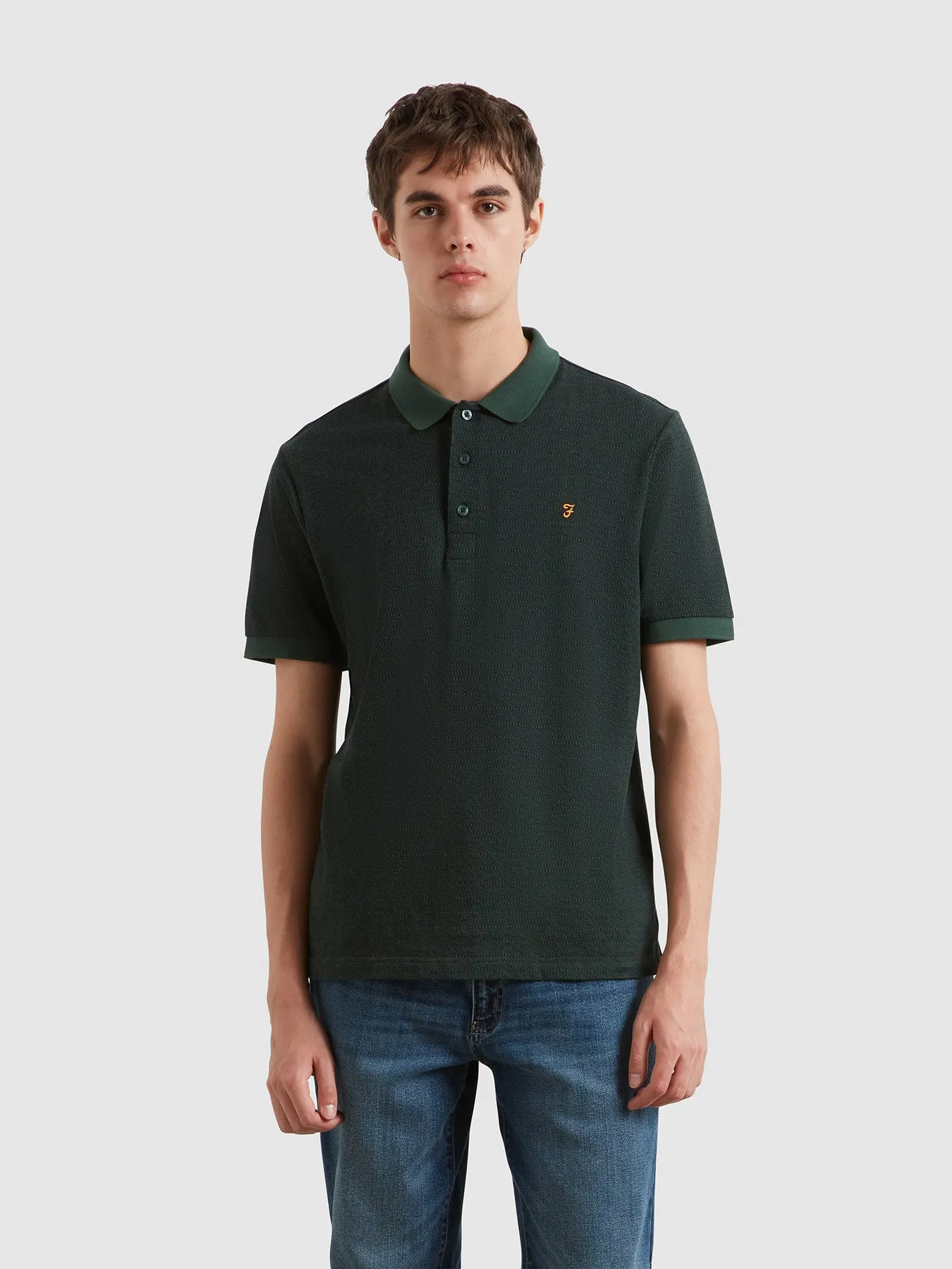 Sefton Jacquard Polo Shirt In Poplar Green sold by Farah