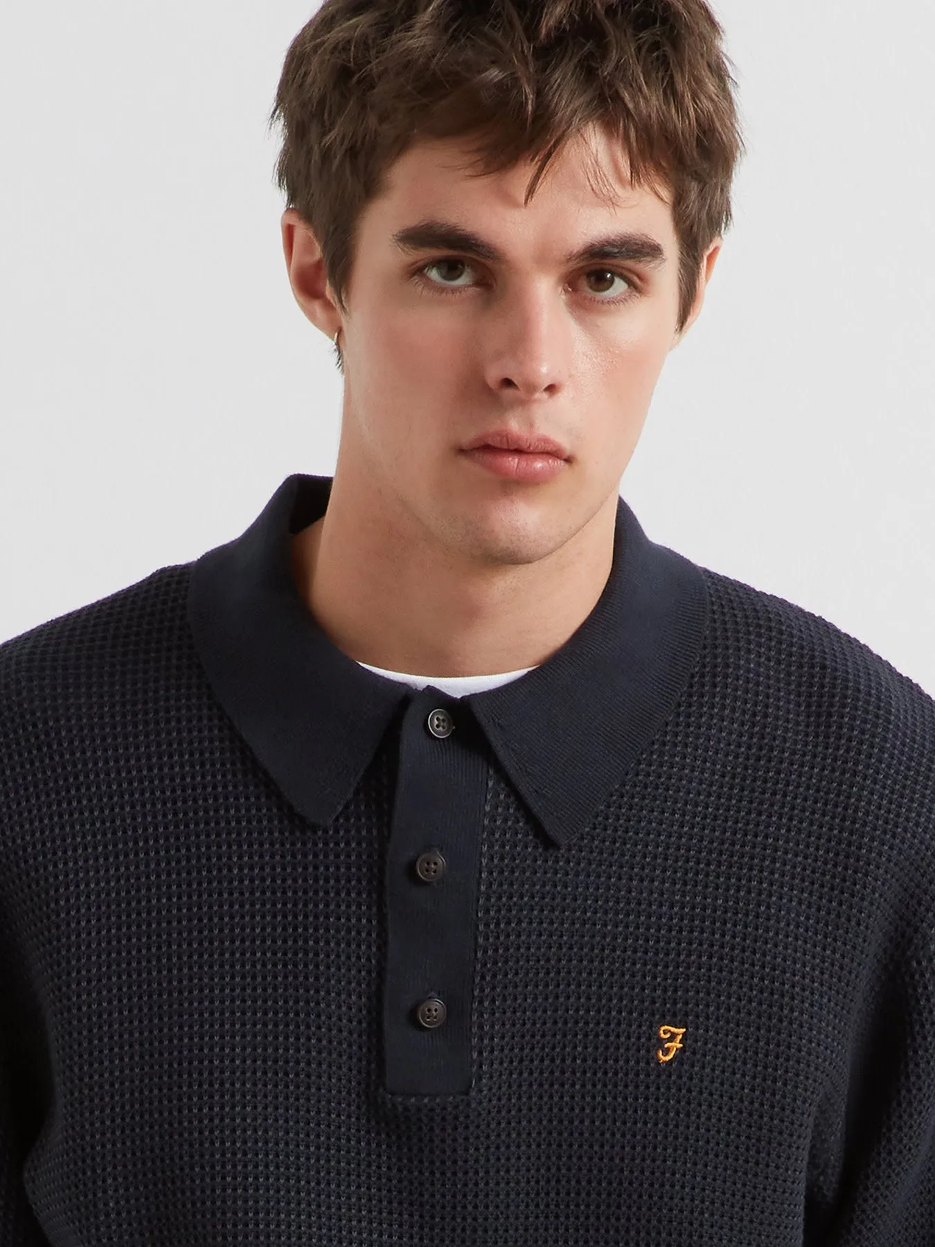 Gateacre Knitted Long Sleeve Polo Shirt In True Navy sold by Farah product image thumbnail 4