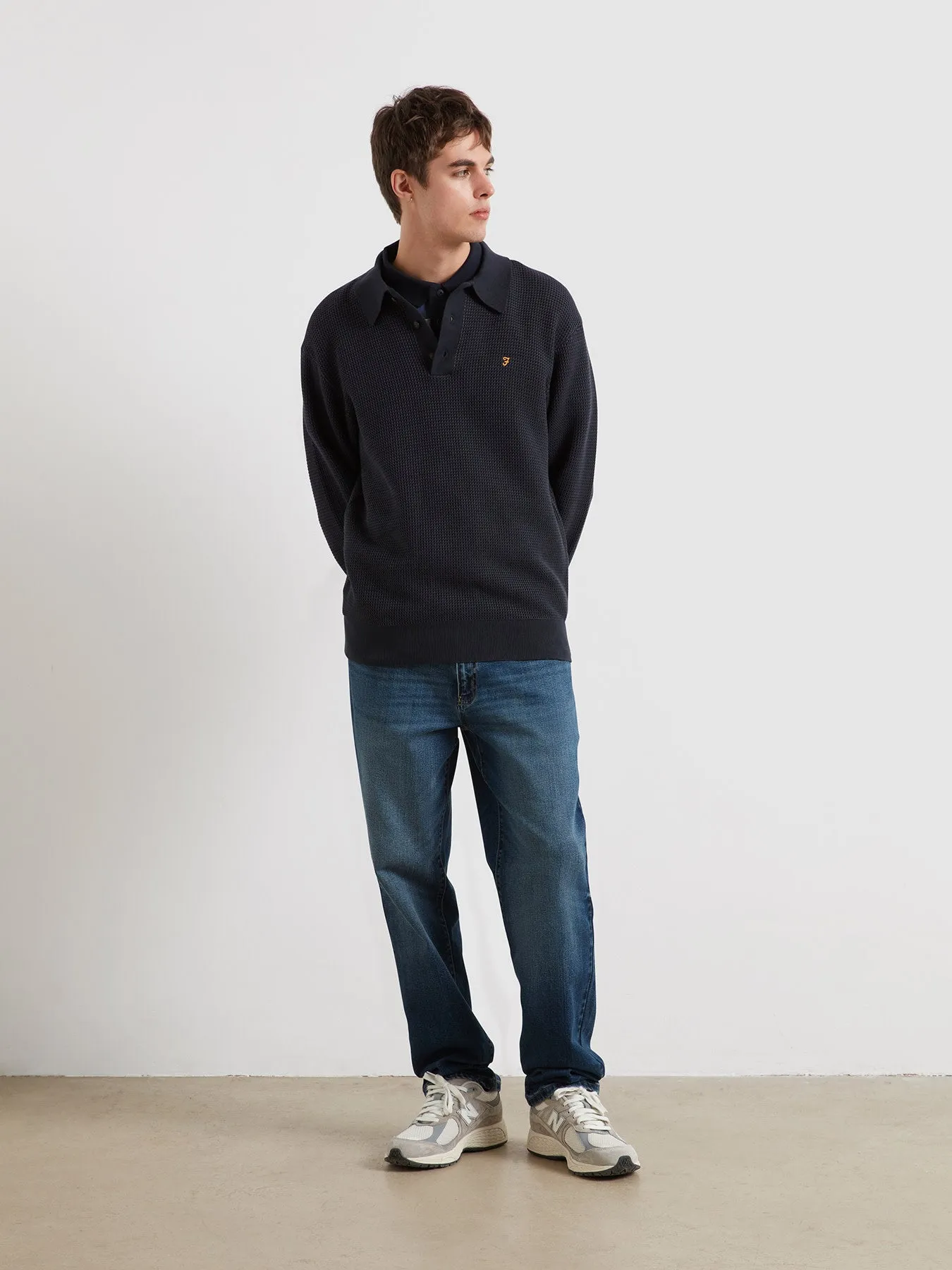 Gateacre Knitted Long Sleeve Polo Shirt In True Navy sold by Farah product image thumbnail 2