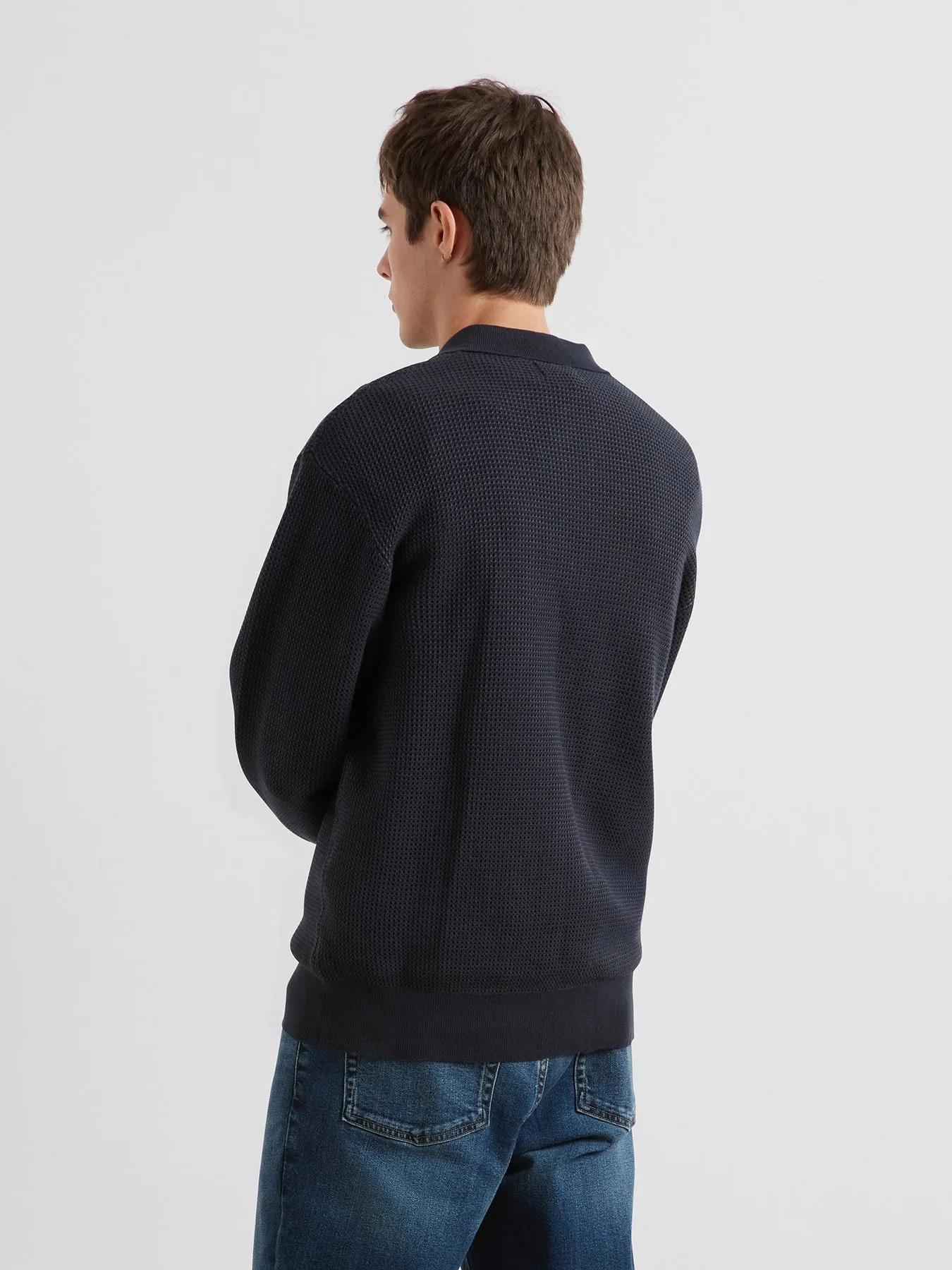 Gateacre Knitted Long Sleeve Polo Shirt In True Navy sold by Farah product image thumbnail 3