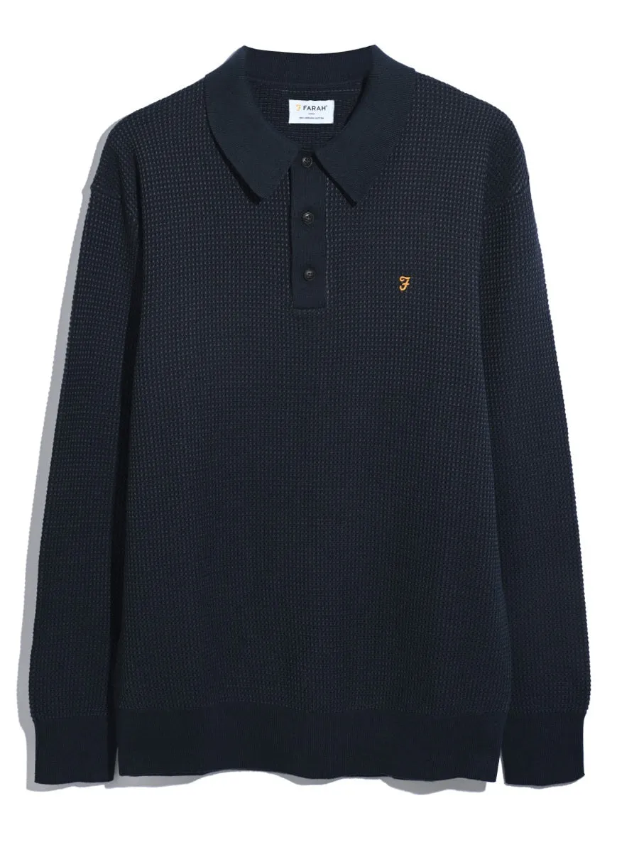 Gateacre Knitted Long Sleeve Polo Shirt In True Navy sold by Farah product image thumbnail 5