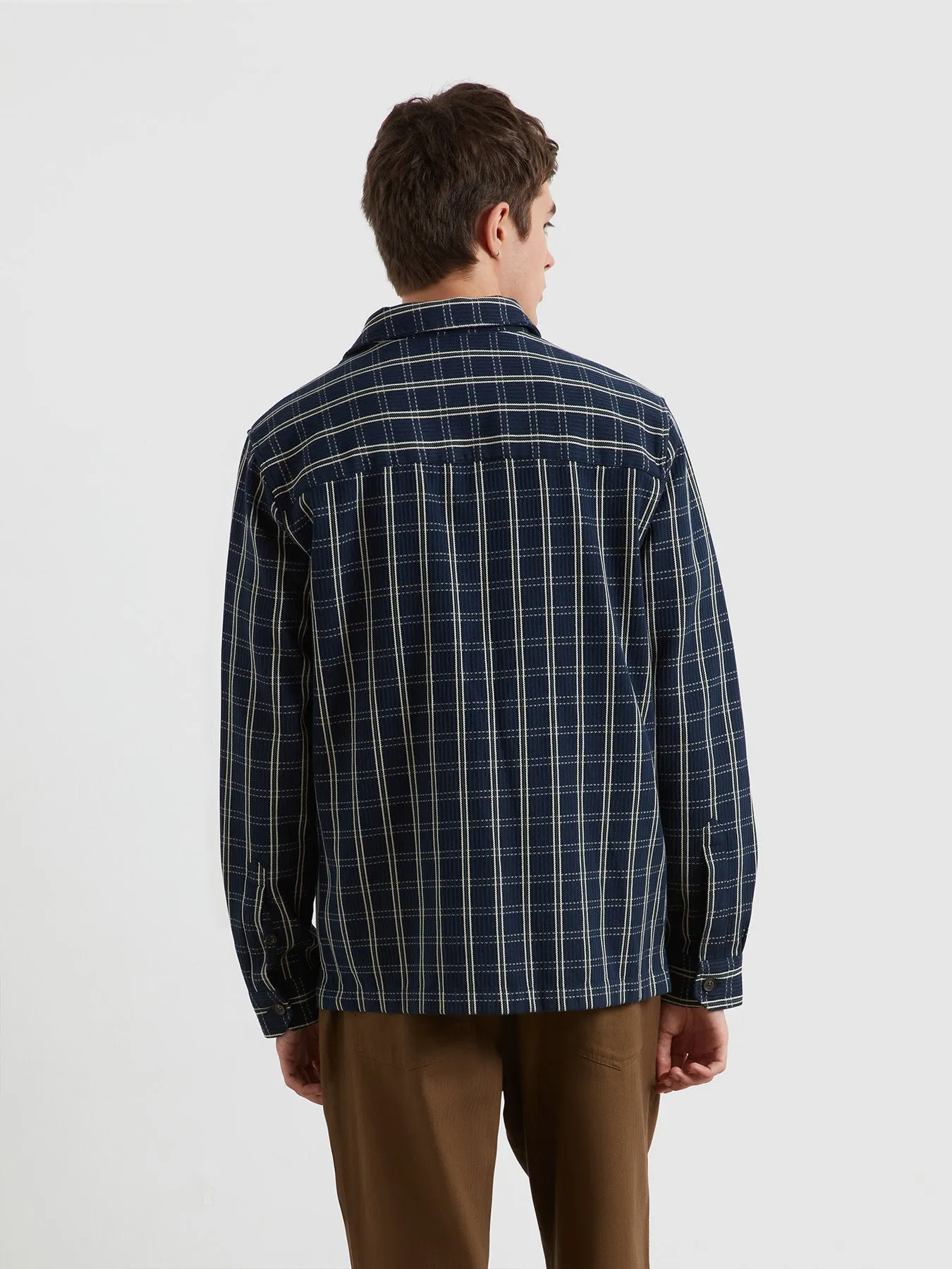 Wallasey Check Overshirt In True Navy sold by Farah product image thumbnail 3