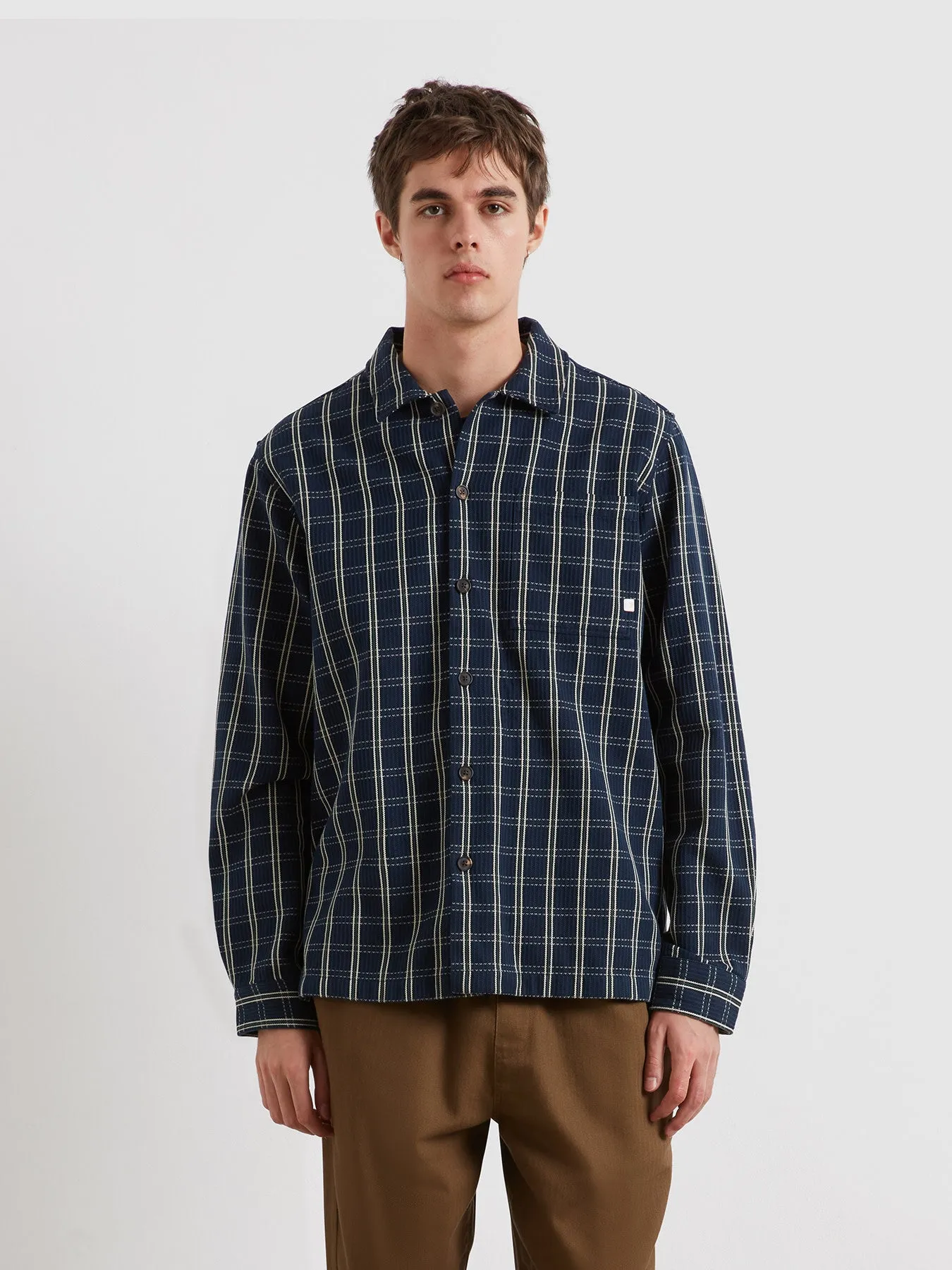 Wallasey Check Overshirt In True Navy sold by Farah
