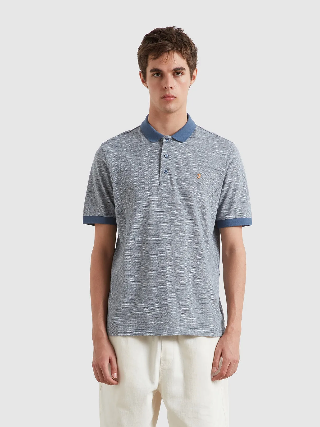 Sefton Jacquard Polo Shirt In River Bed sold by Farah
