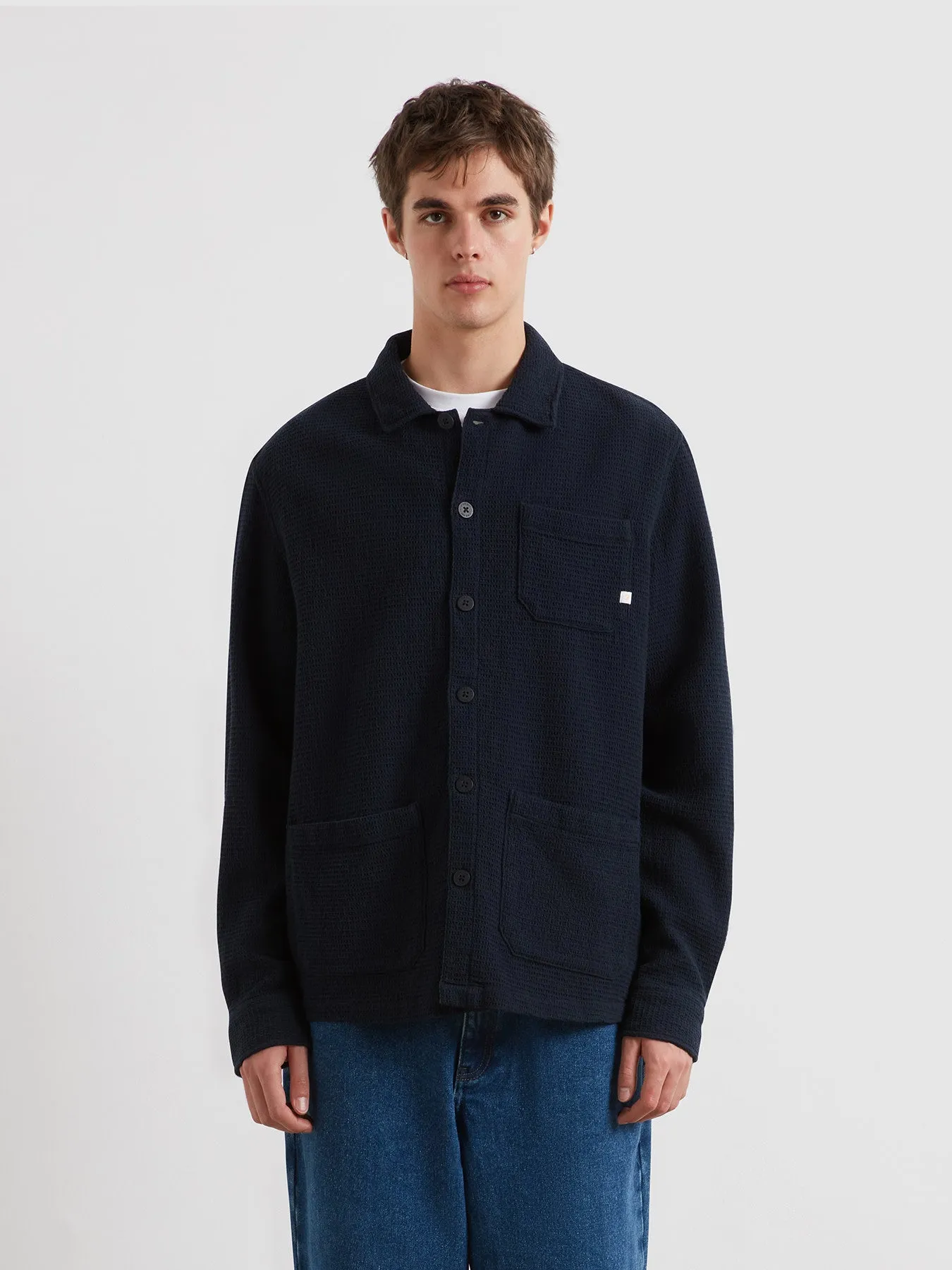 Castlefield Waffle Overshirt In True Navy sold by Farah