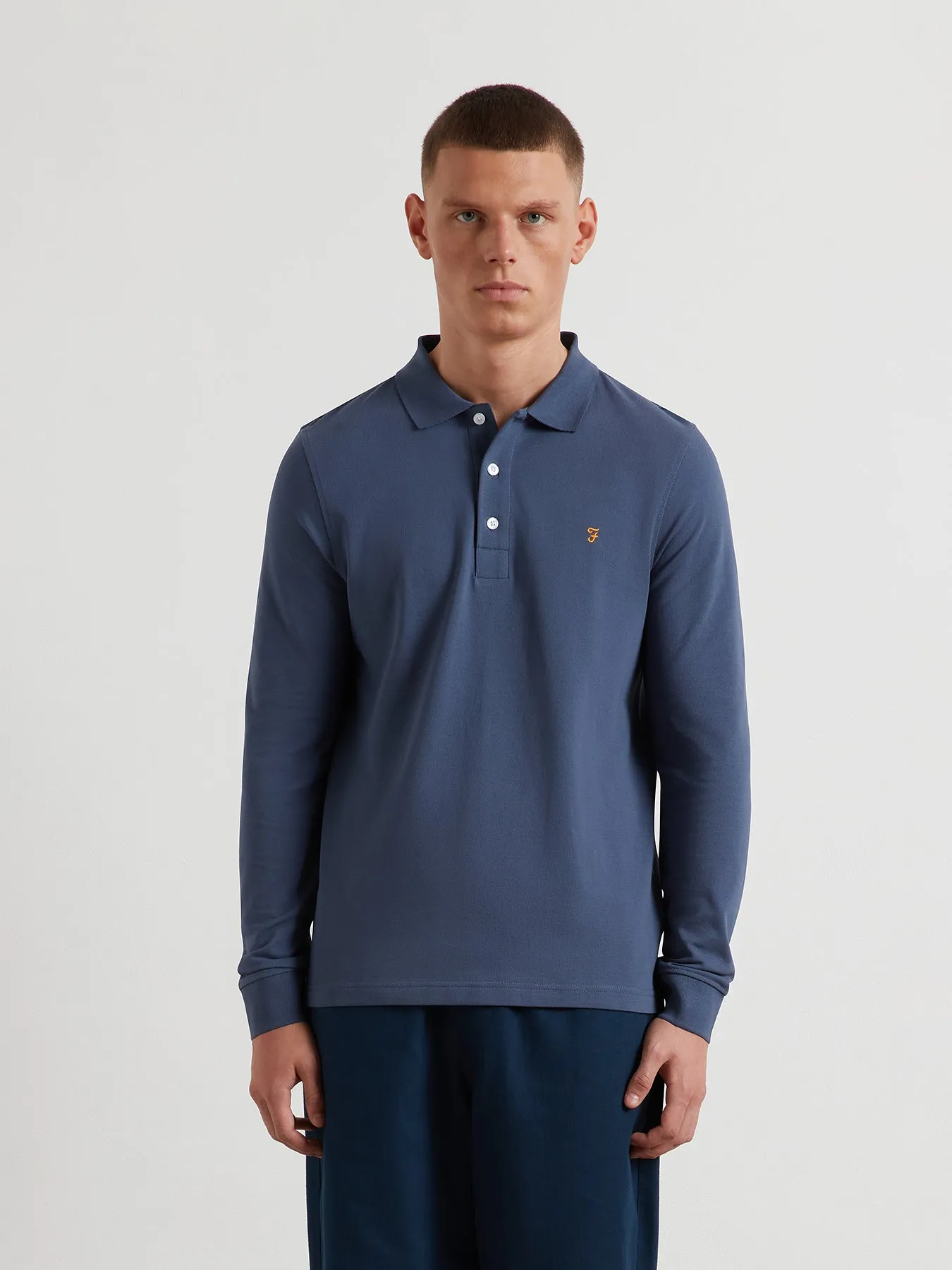 Blanes Long Sleeve Polo Shirt In River Bed sold by Farah