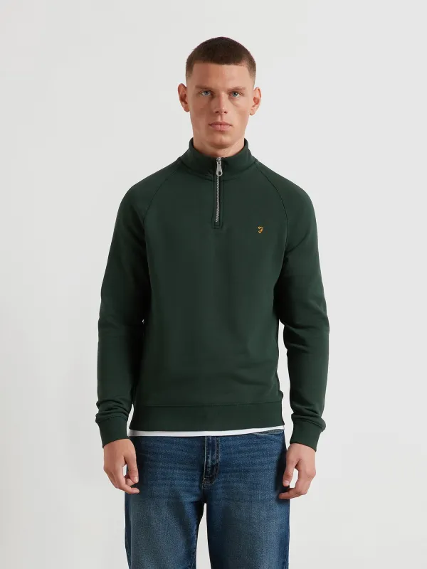 Jim Organic Cotton Quarter Zip Sweatshirt In Poplar Green made by Farah