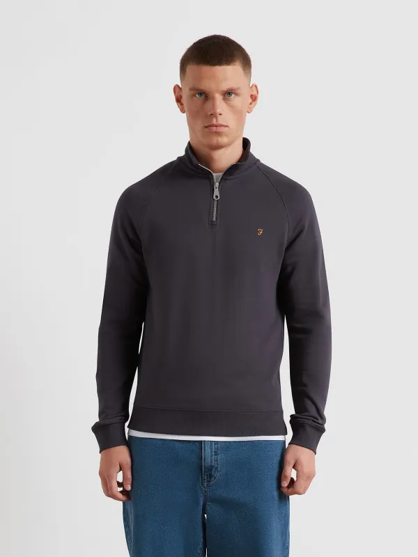 Jim Organic Cotton Quarter Zip Sweatshirt In Submarine Grey made by Farah