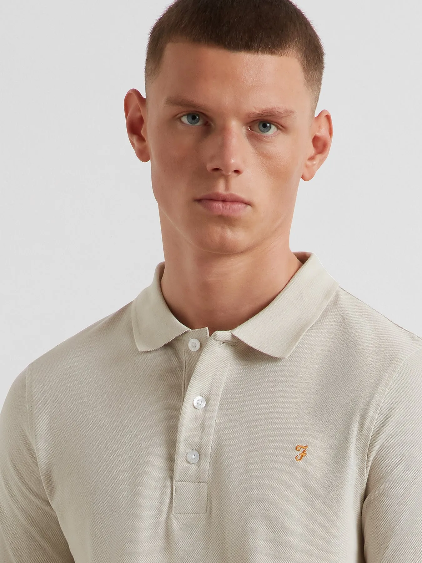 Blanes Long Sleeve Polo Shirt In White Smoke sold by Farah product image thumbnail 4